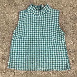 Mock neck green checkered top